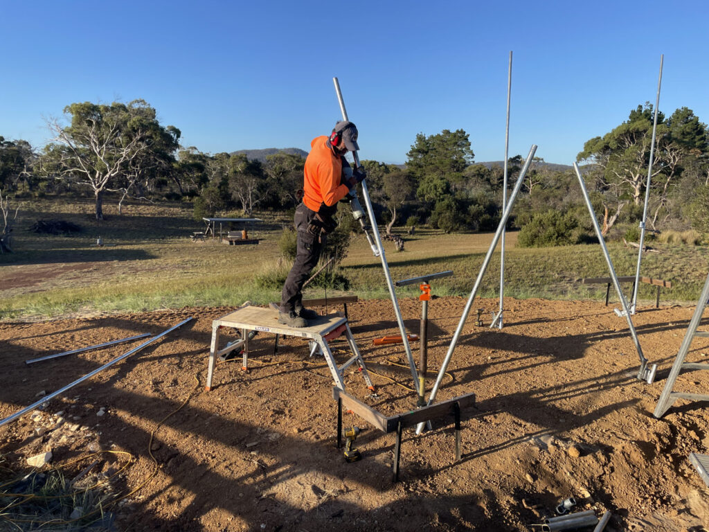 Earth Anchors Tasmania installation equipment on rural East Coast Tasmania